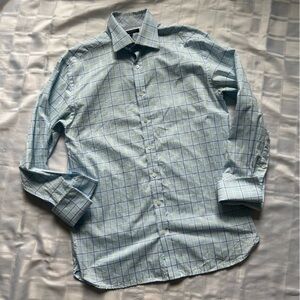 Ted Baker London Light Blue Checkered Turn Back Cuff Dress Shirt